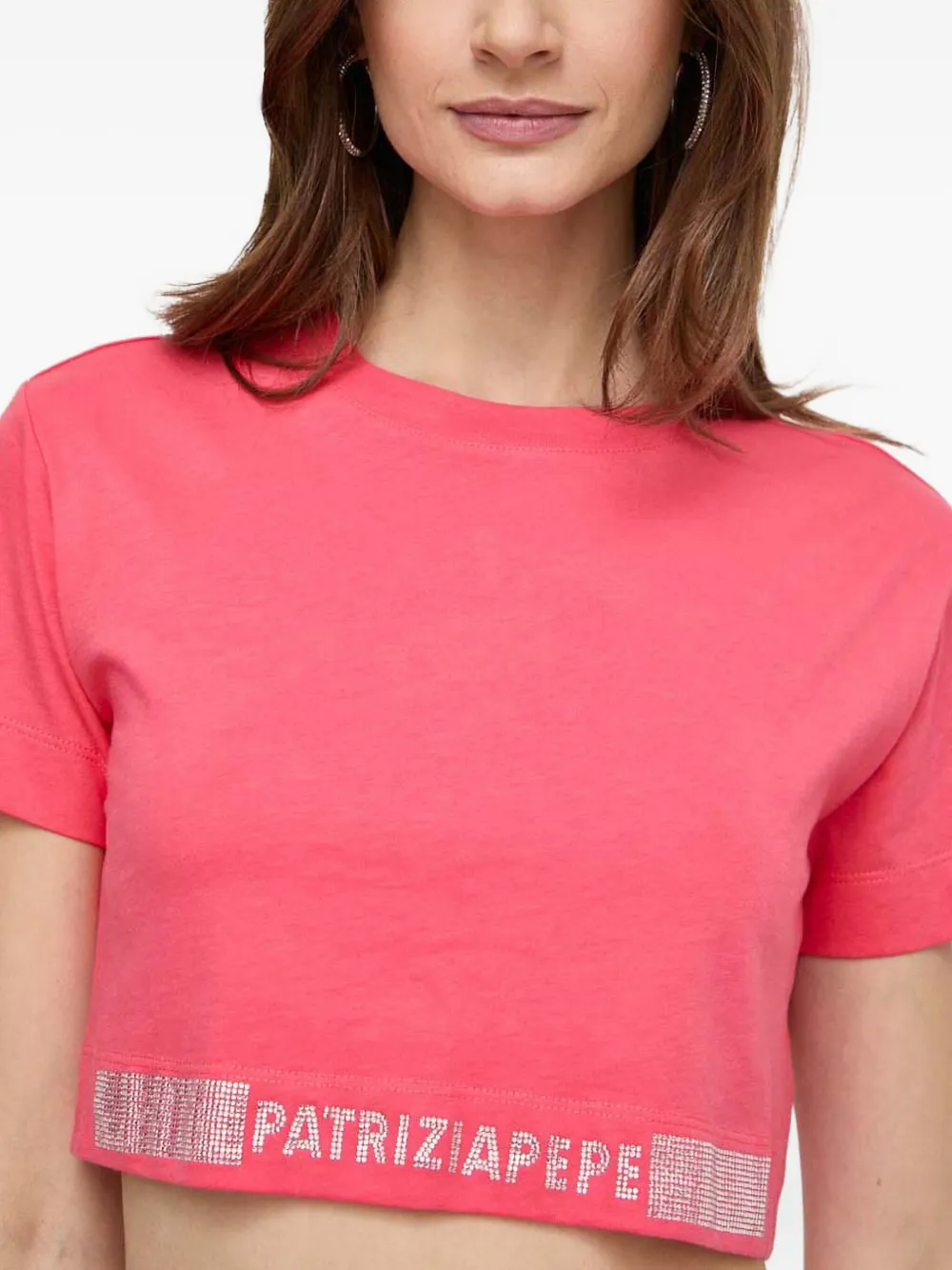 Patrizia Pepe T-shirt met logo van stras Roze