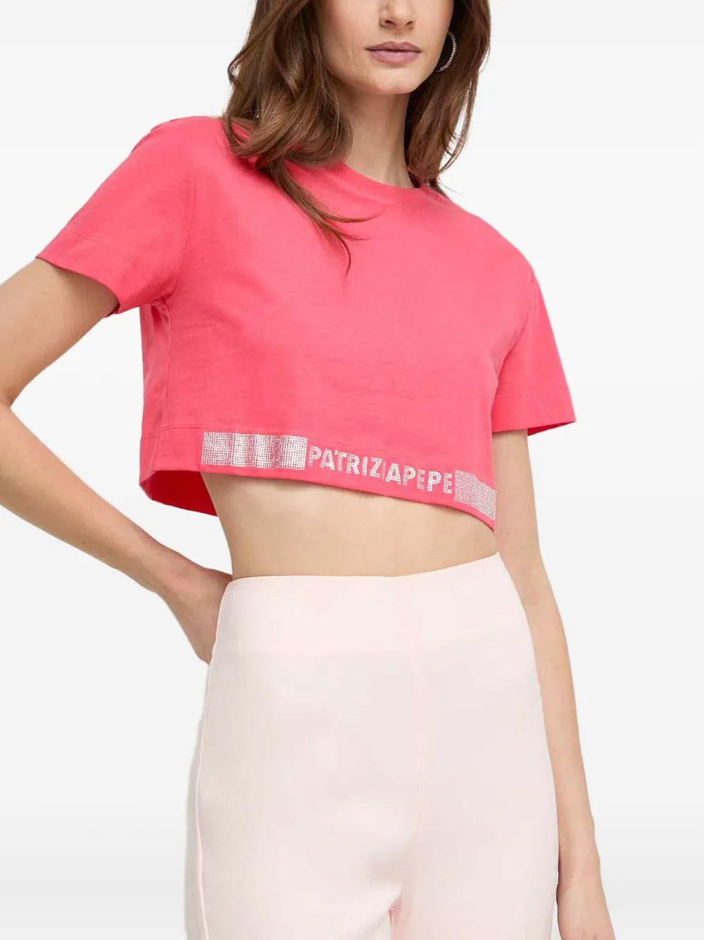 Patrizia Pepe T-shirt met logo van stras Roze