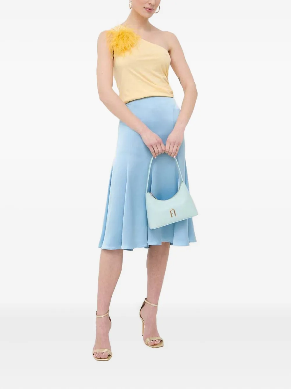 Patrizia Pepe Asymmetrische top met veren - Geel