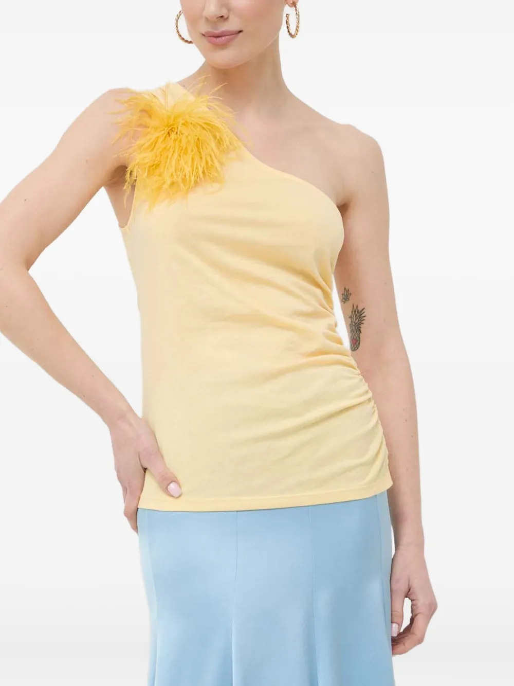 Patrizia Pepe Asymmetrische top met veren Geel