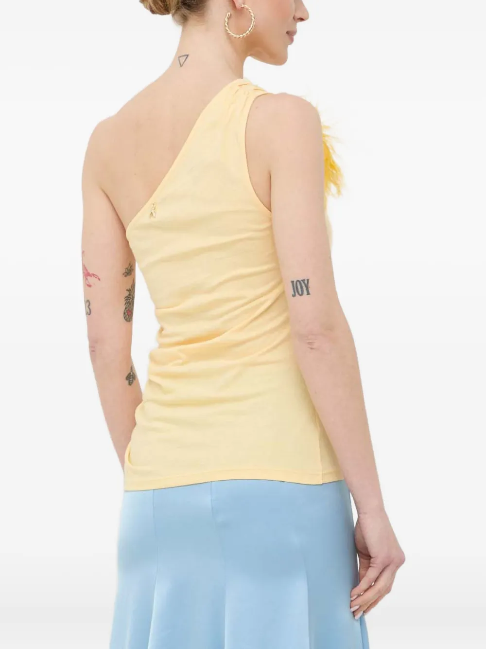 Patrizia Pepe Asymmetrische top met veren Geel