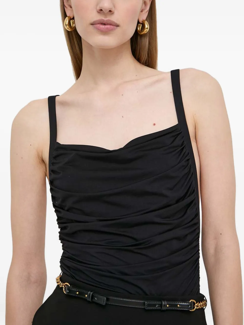 Patrizia Pepe Ruched Strap Top In Black