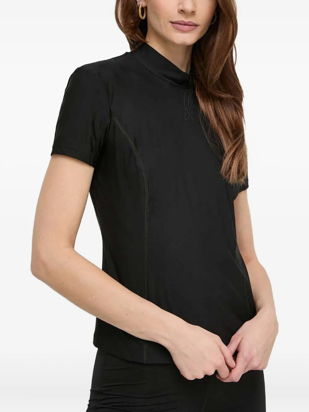 Patrizia Pepe Short-sleeve High-neck T-shirt In Black