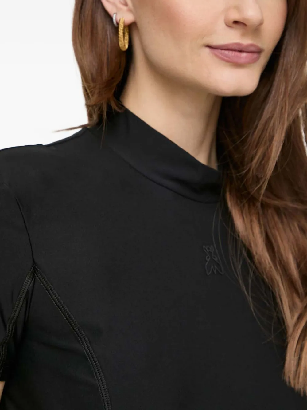 Patrizia Pepe Short-sleeve High-neck T-shirt In Black