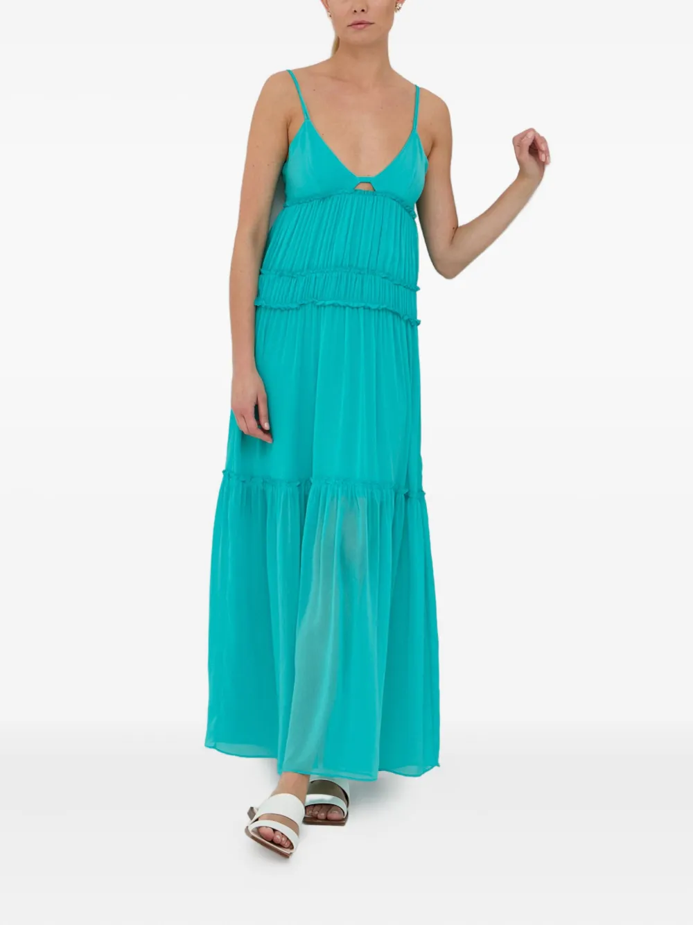 Patrizia Pepe cutout ruffled maxi dress - Blu