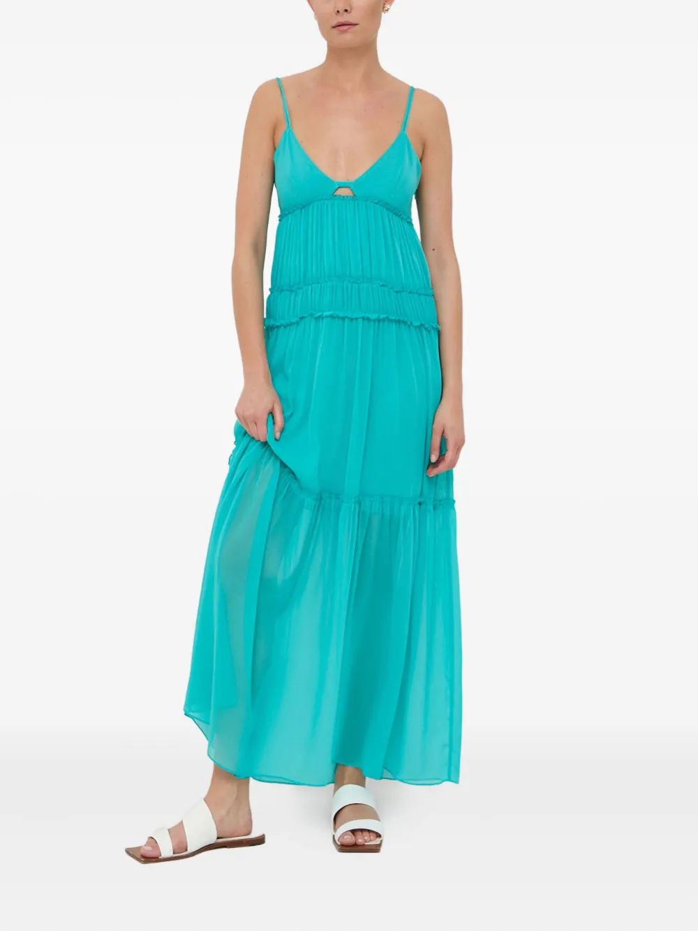 Patrizia Pepe Uitgesneden maxi-jurk met ruches - Blauw