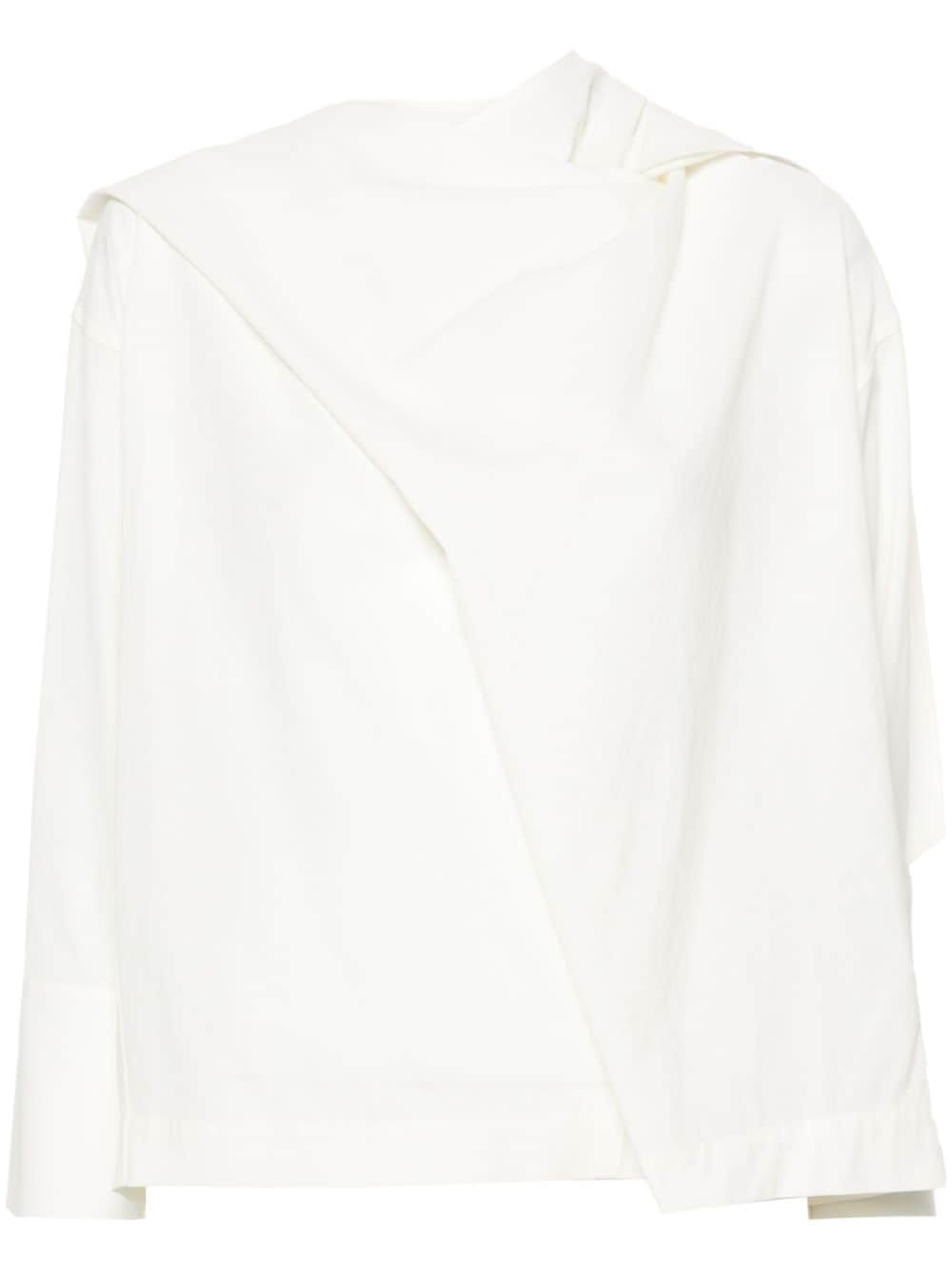 Issey Miyake Draped Cotton Blouse In Neutral
