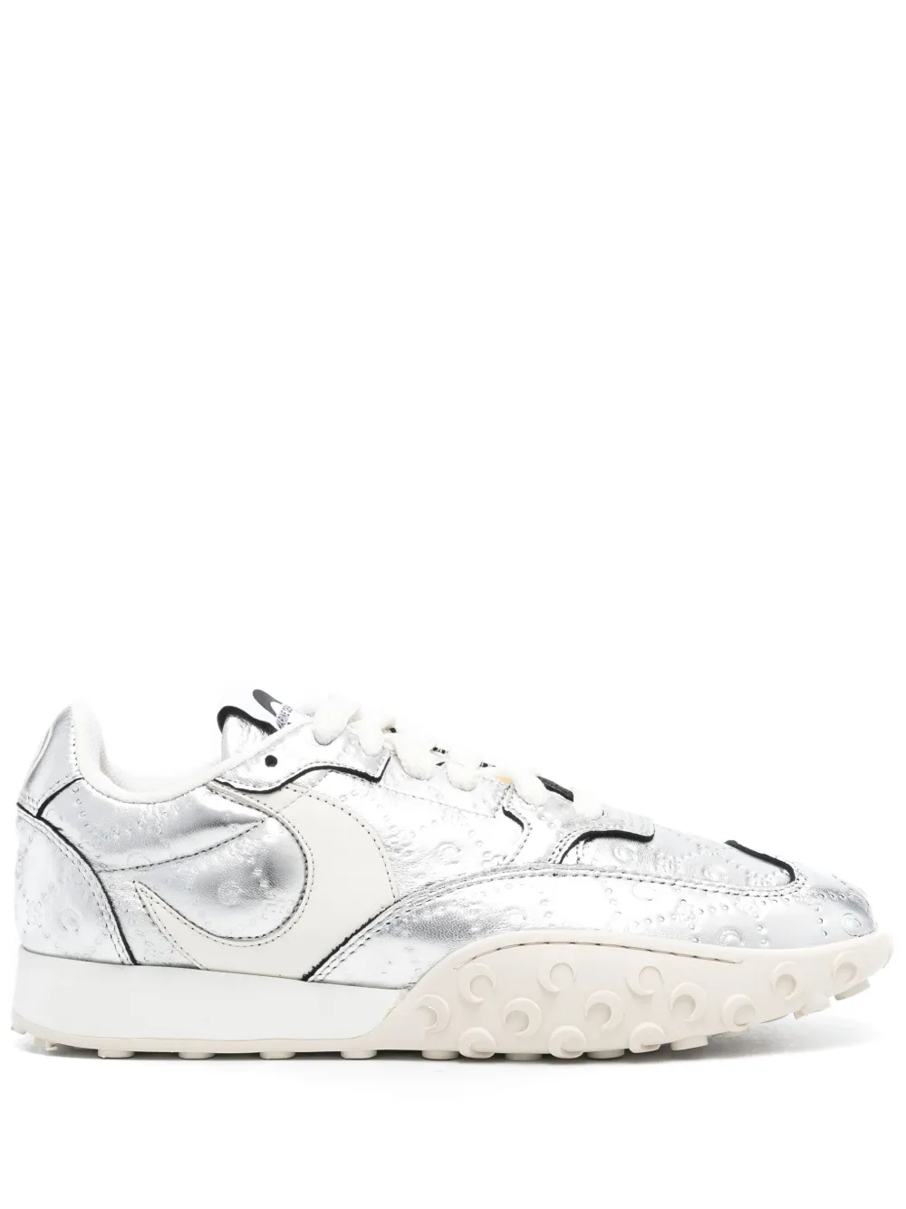 Marine Serre Womens Silver Logo-embellished Logo-debossed Metallic-leather Low-top Trainers In Silver