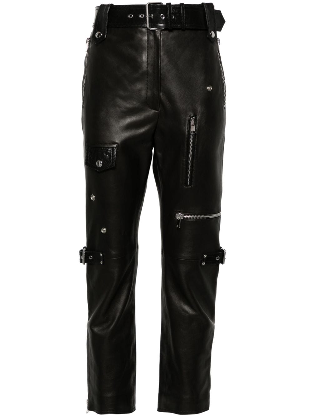 high-waist leather trousers