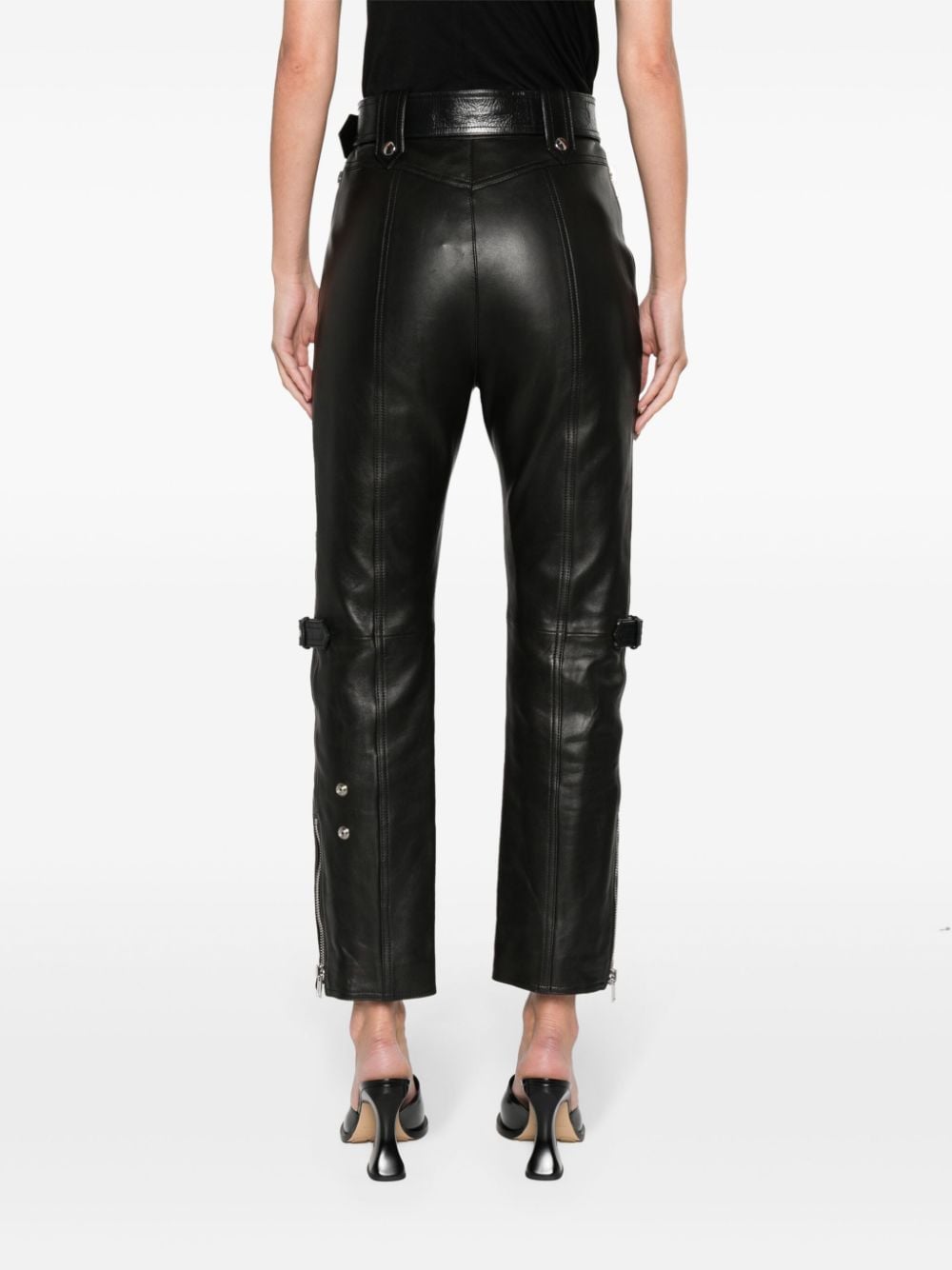 Pre-owned Alexander Mcqueen High-waist Leather Trousers In Black