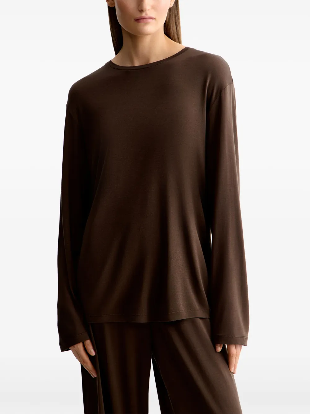 12 STOREEZ Zijden T-shirt met vlakken Bruin