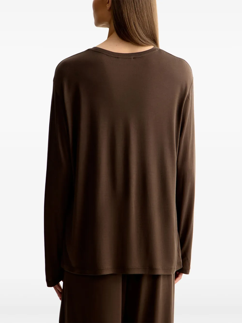 12 STOREEZ Zijden T-shirt met vlakken Bruin