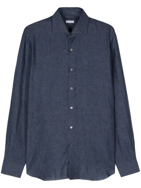 Barba mélange-effect linen shirt