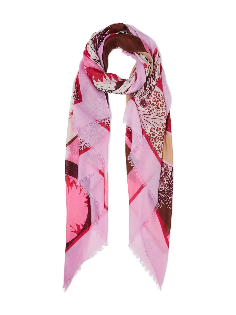 Liu •jo Fringed Printed Scarf In Pink
