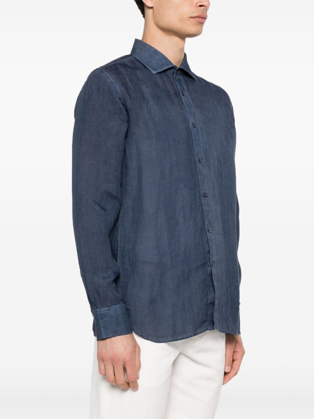 Shop 120% Lino Long-sleeved Linen Shirt In Blue