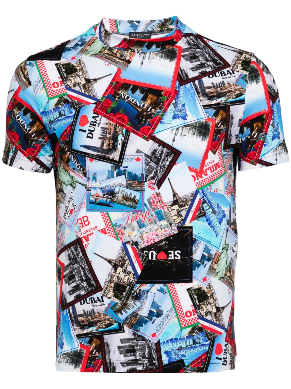 Balenciaga Allover Cities collage-print T-shirt Blauw