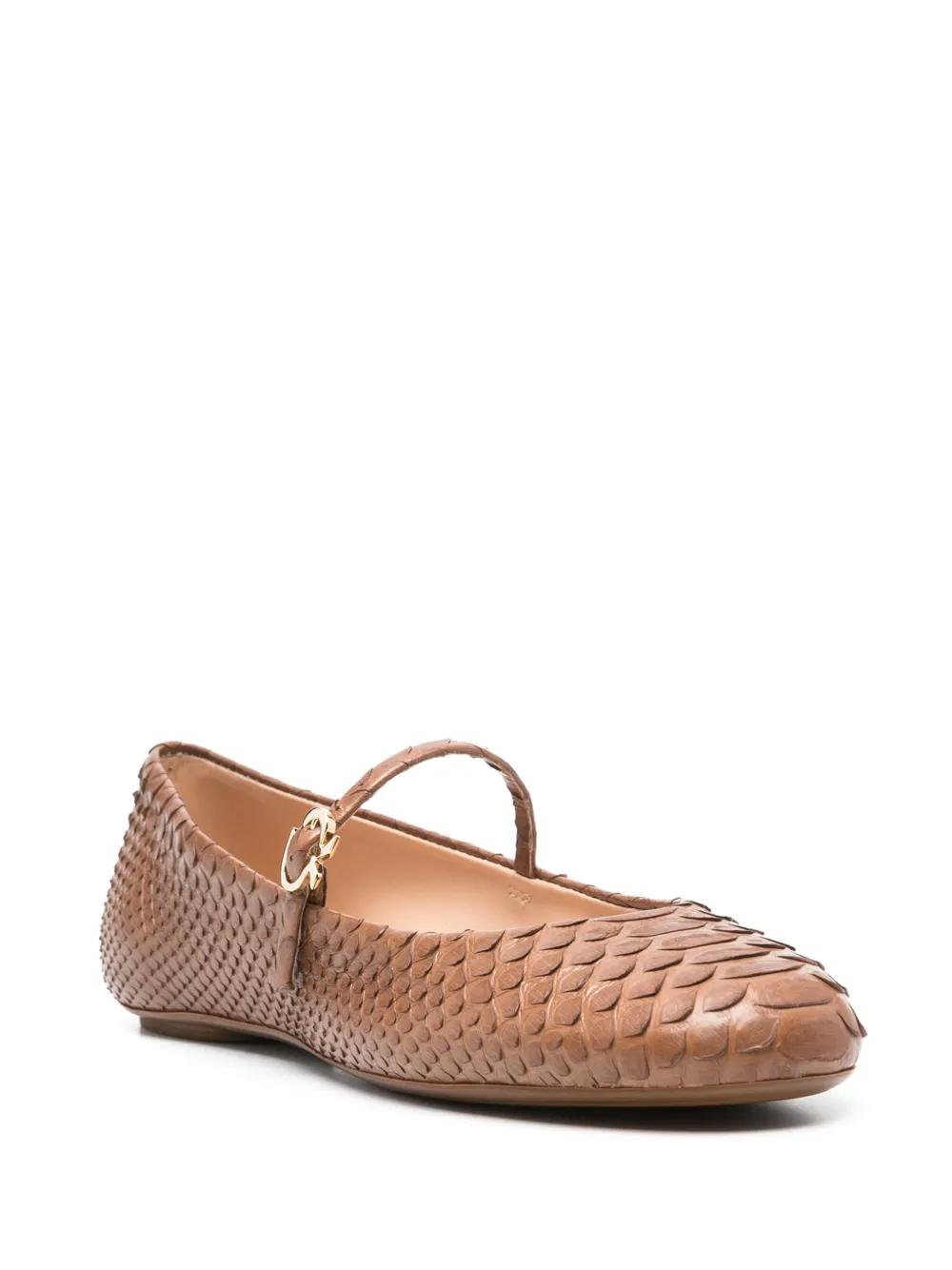Gianvito Rossi Carla snakeskin-effect ballerina shoes - Bruin