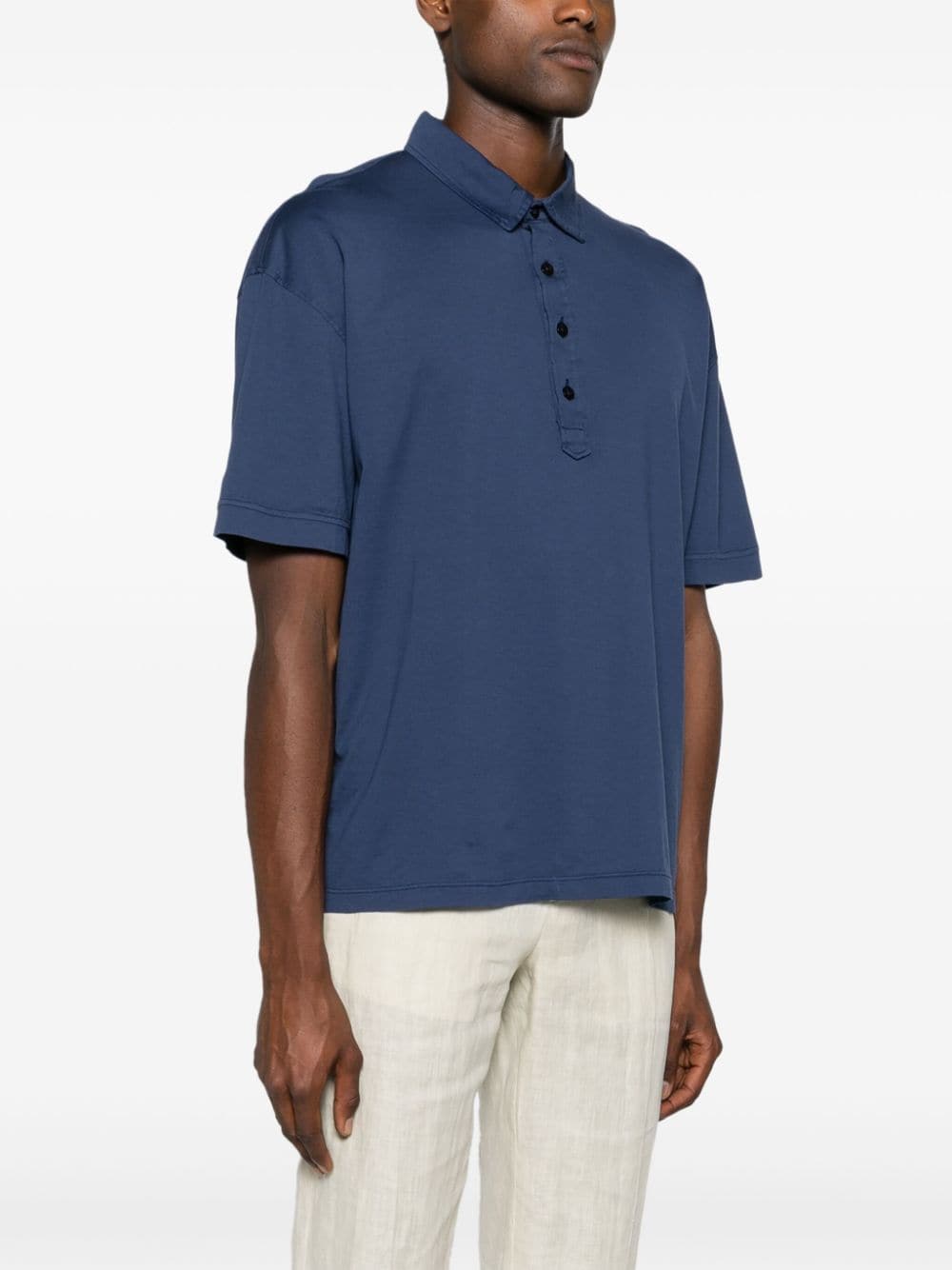 Shop Ten C Cotton Jersey Polo Shirt In Blue