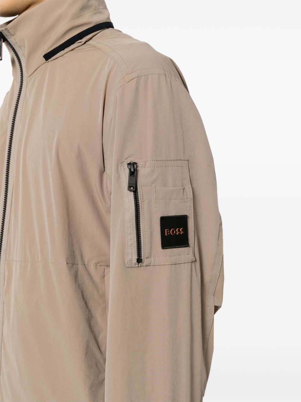 Shop Hugo Boss Logo-patch Hooded Jacket In Neutrals