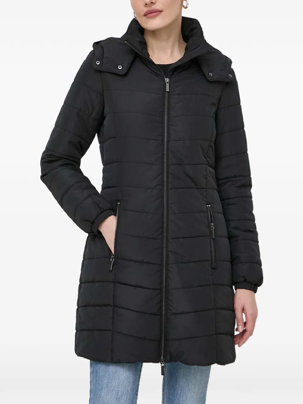 Armani Exchange hooded zipped quilted puffer jacket - Black