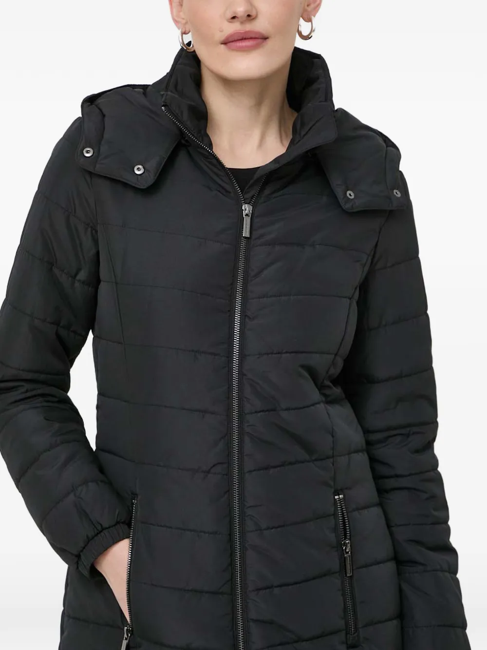  Armani Exchange Hooded Zipped Quilted Puffer Jacket - Black 