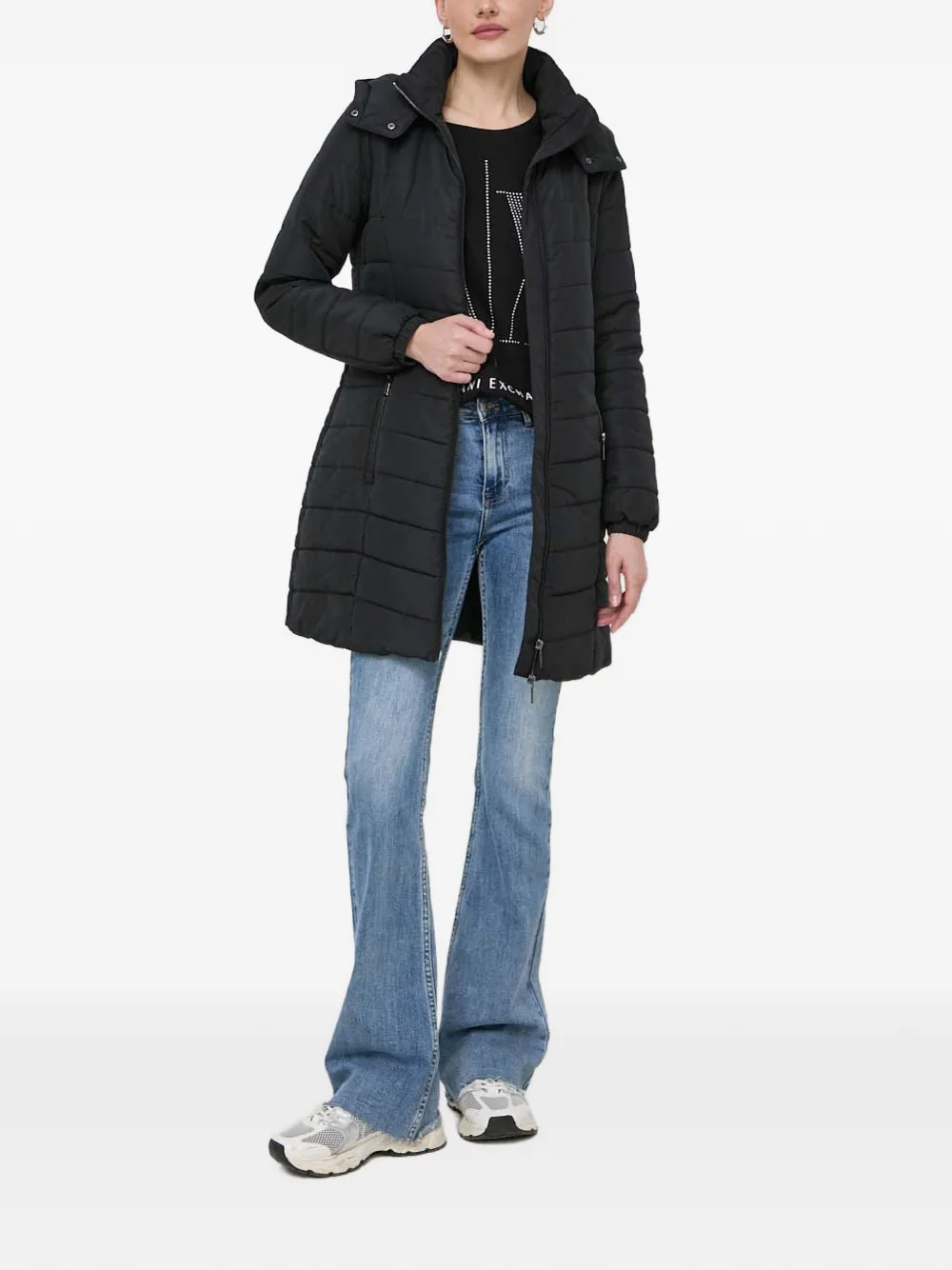  Armani Exchange Hooded Zipped Quilted Puffer Jacket - Black 