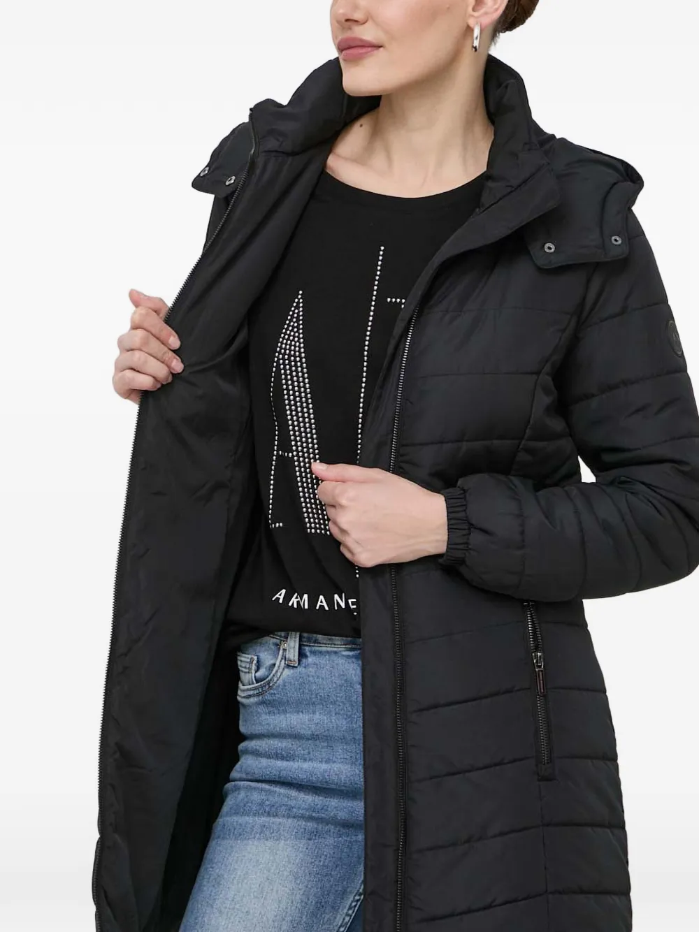 Armani Exchange Gewatteerd donsjack met capuchon en rits Zwart