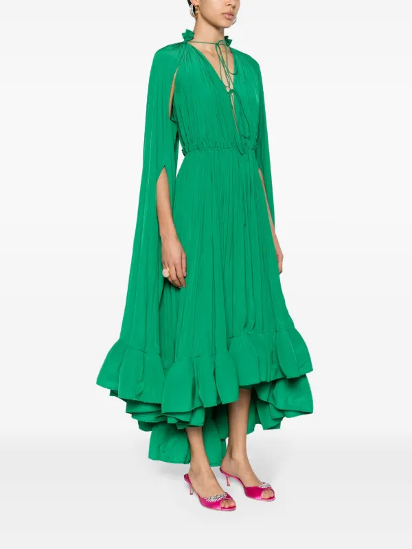Lanvin Pre-Owned cape-design Ruffled Dress | Green | FARFETCH