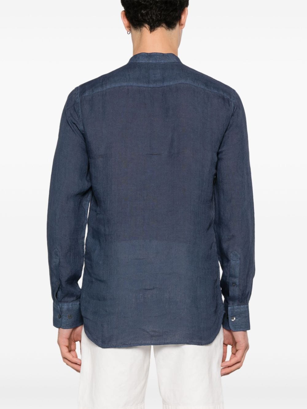 Shop 120% Lino Long Sleeve Linen Shirt In Blue