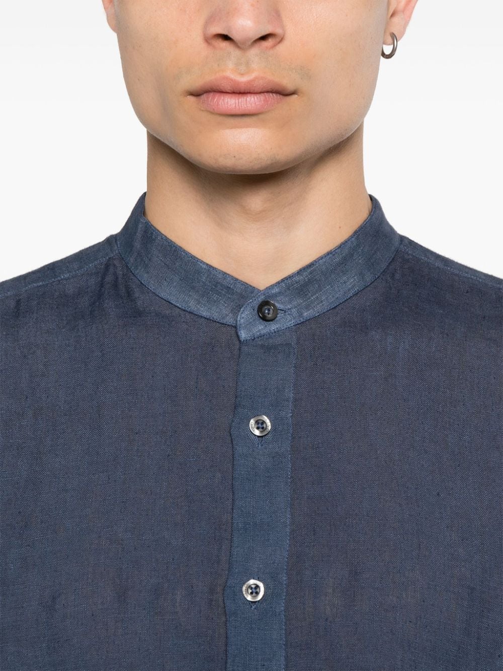 Shop 120% Lino Long Sleeve Linen Shirt In Blue