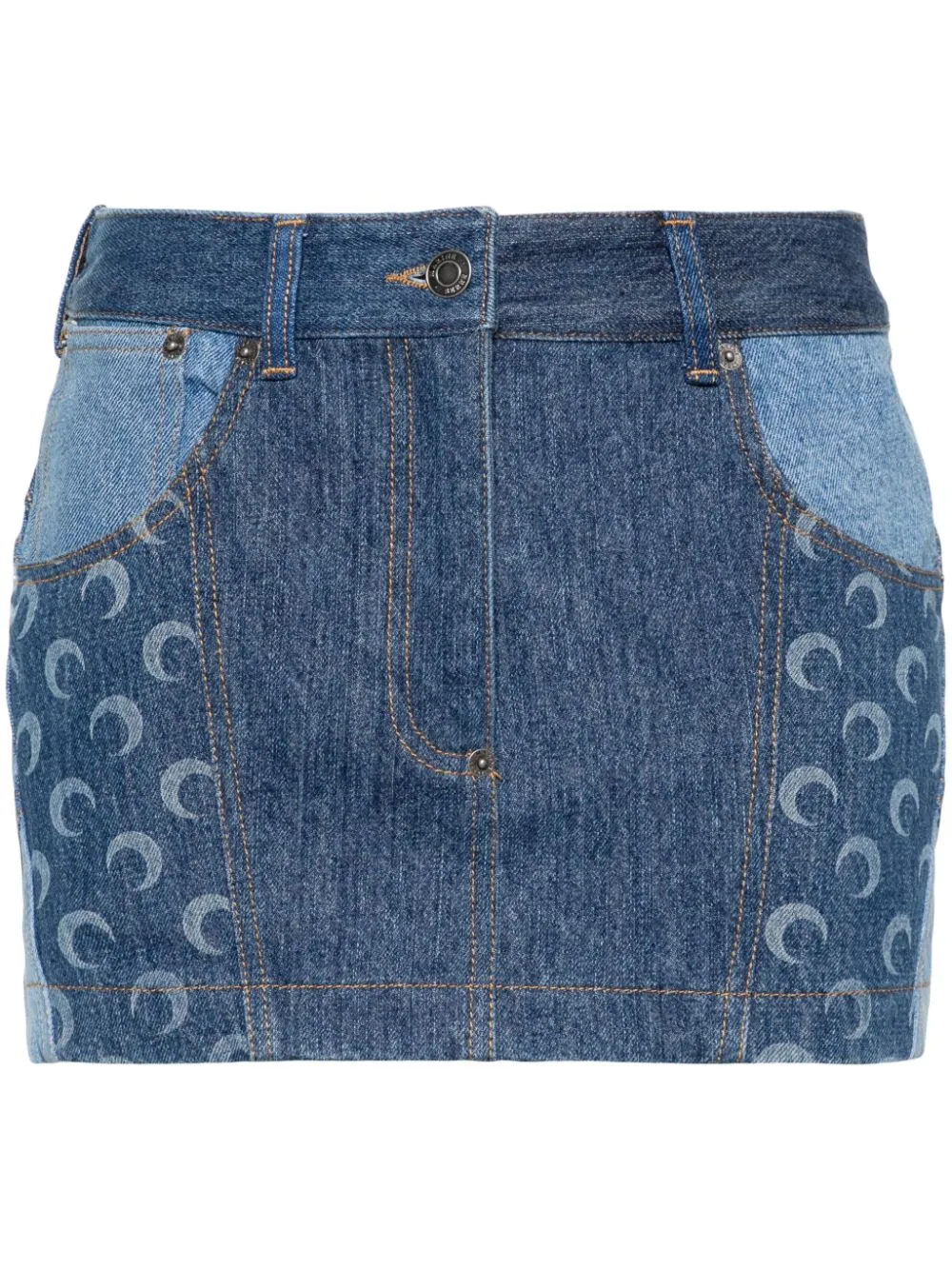 Shop Marine Serre Mini Denim Skirt In Blue