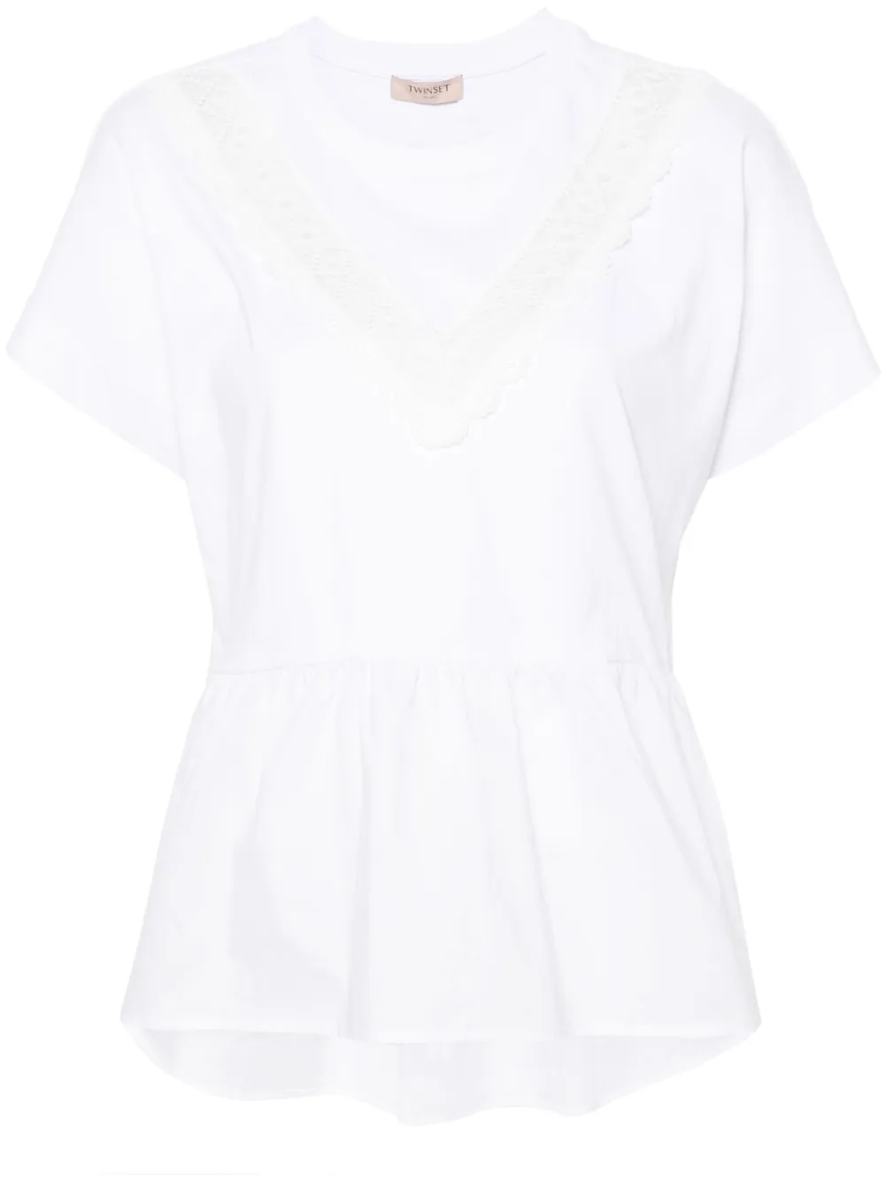 Image 1 of TWINSET lace-panelling cotton T-shirt