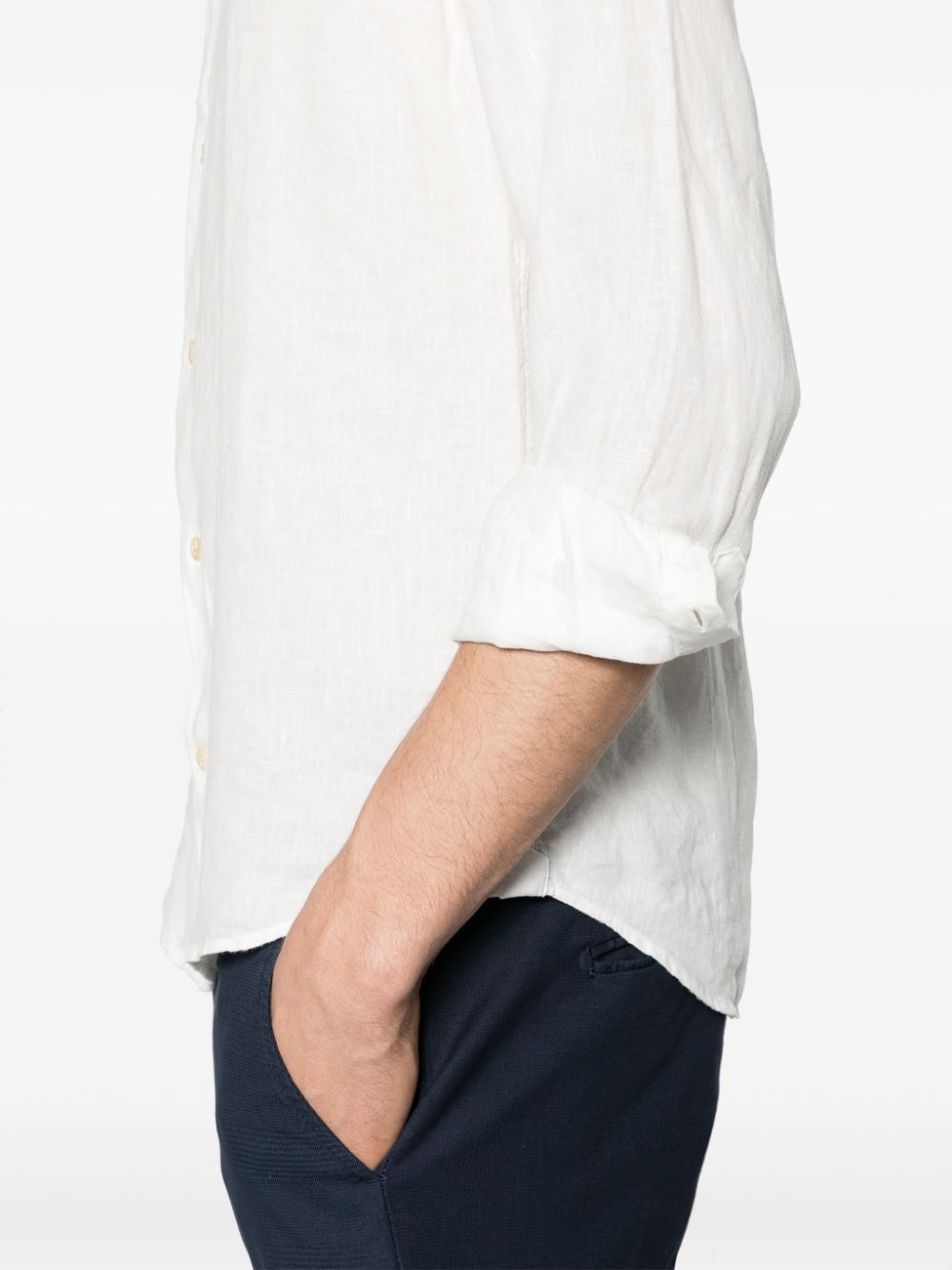 Shop Drumohr Classic-collar Linen Shirt In White
