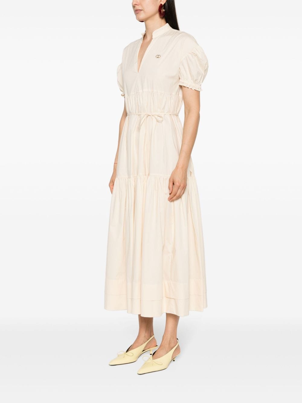 Shop Twinset Cotton Poplin Maxi Dress In Neutrals