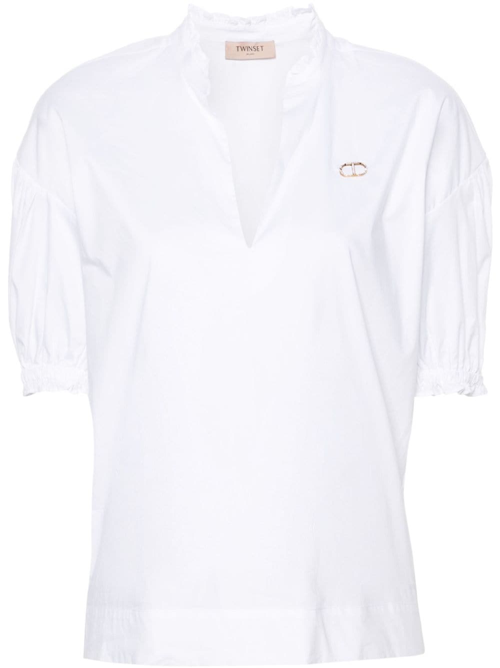 Twinset Logo-plaque Ruffled-trim Blouse In White