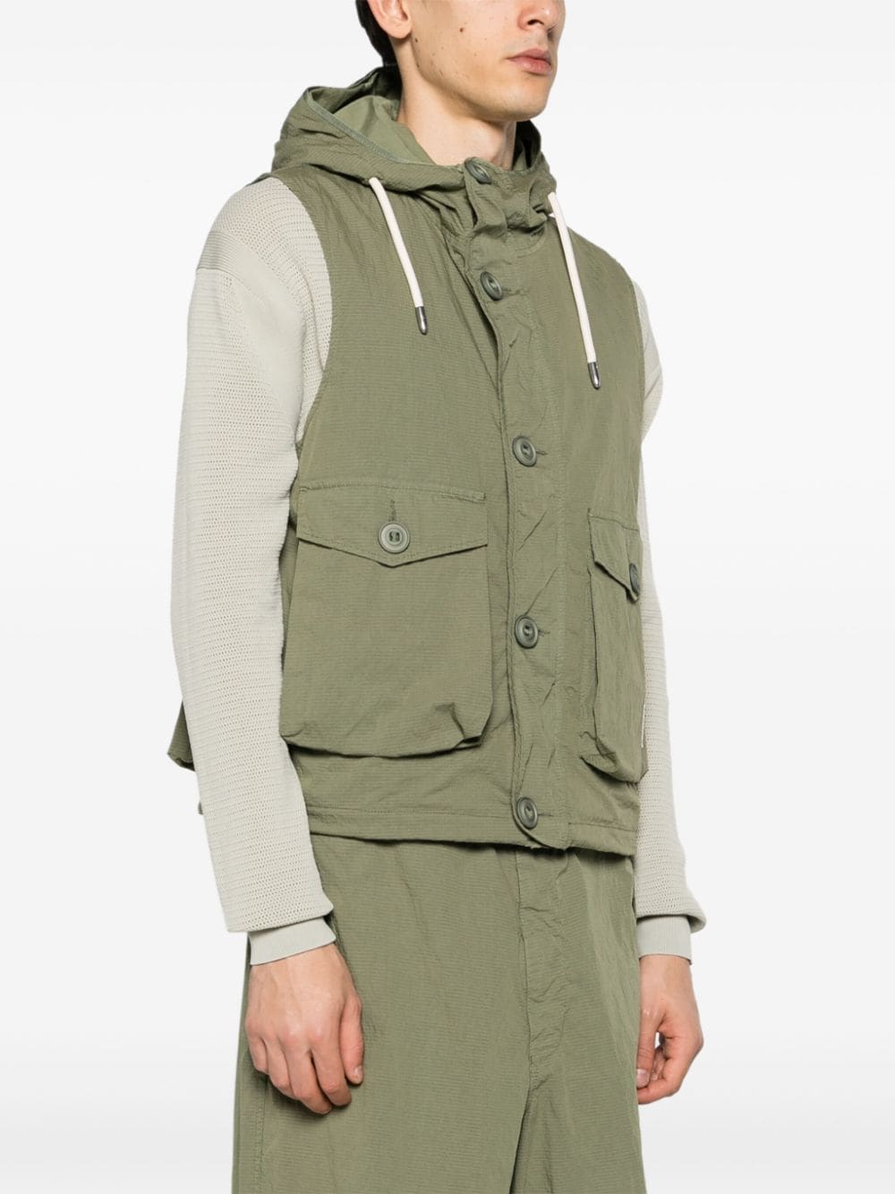 Shop Emporio Armani Sleeveless Ripstop Hooded Jacket In Green