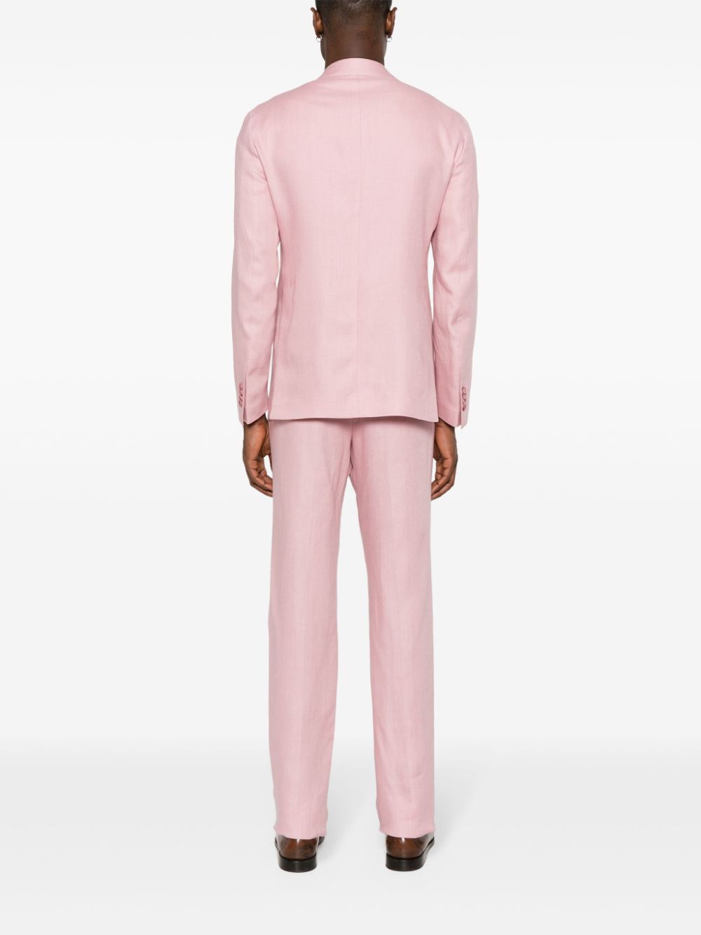 Shop Tagliatore Double-breasted Linen Suit In Pink
