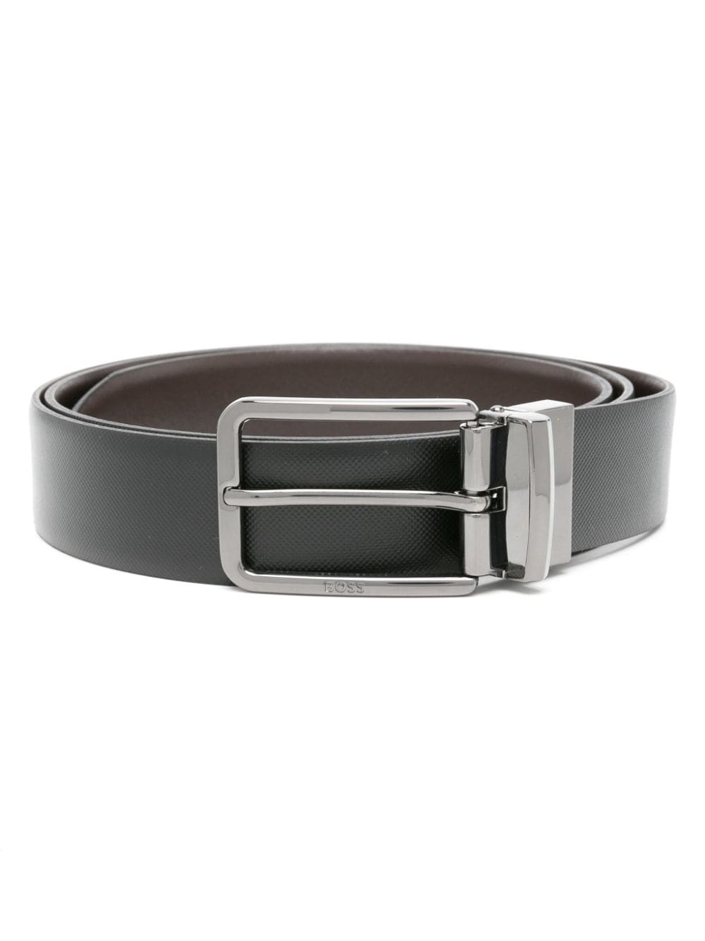 BOSS logo-engraved leather belt Zwart