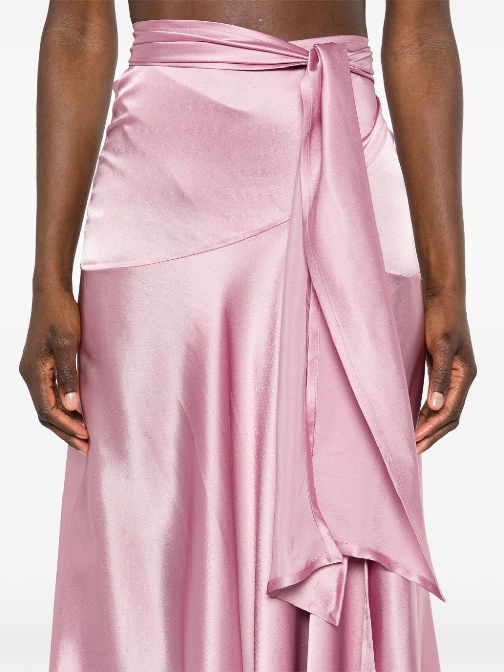 Shop Amen Wraparound Satin Midi Skirt In Pink