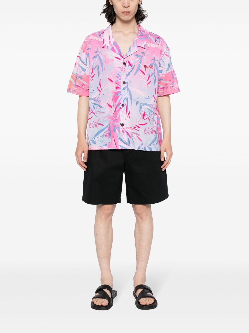 HUGO Beach overhemd met tropische print Roze