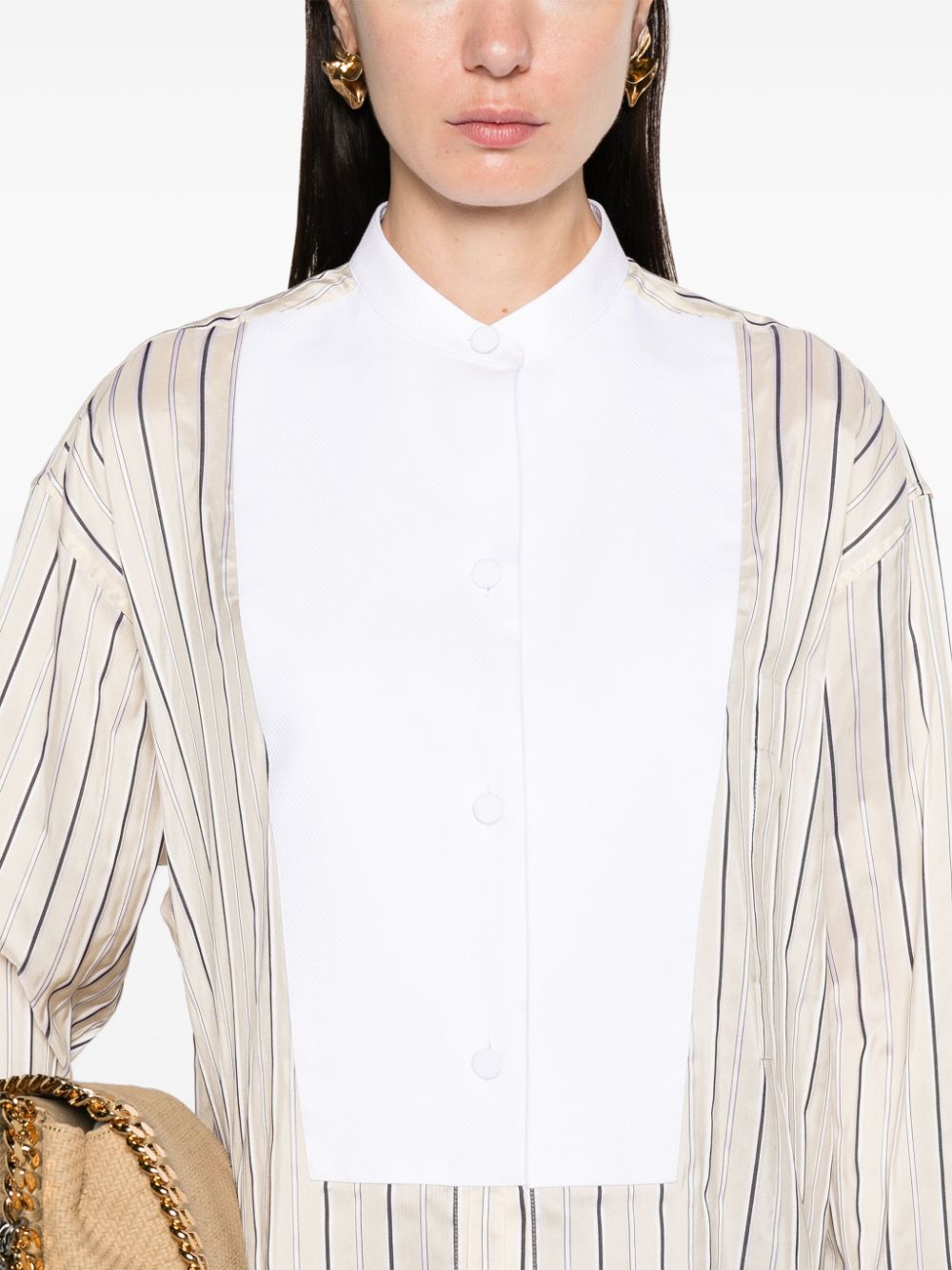 Shop Stella Mccartney Contrasting-panel Striped Shirt In Neutrals