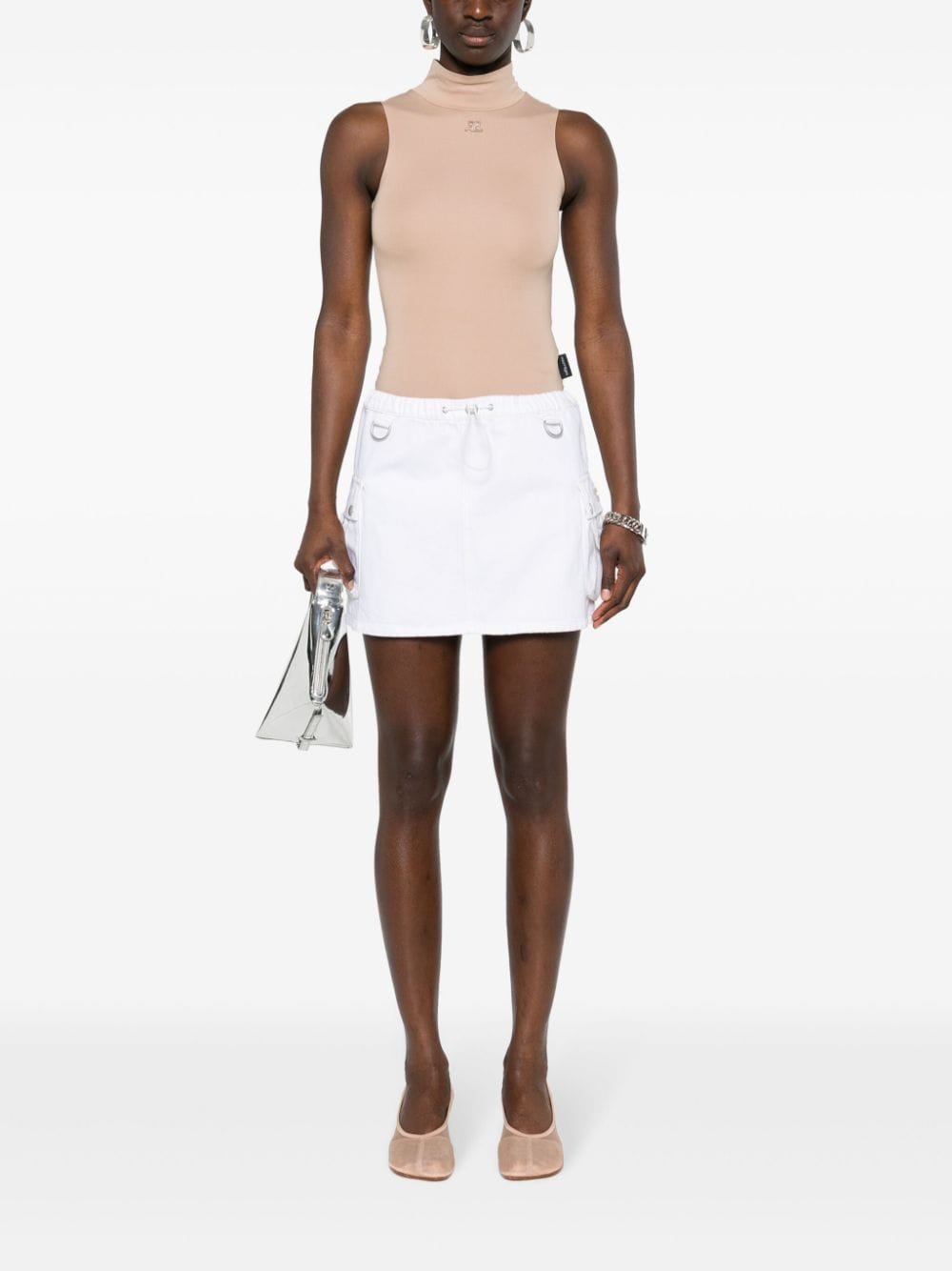 Shop Coperni Denim Cargo Mini Skirt In White