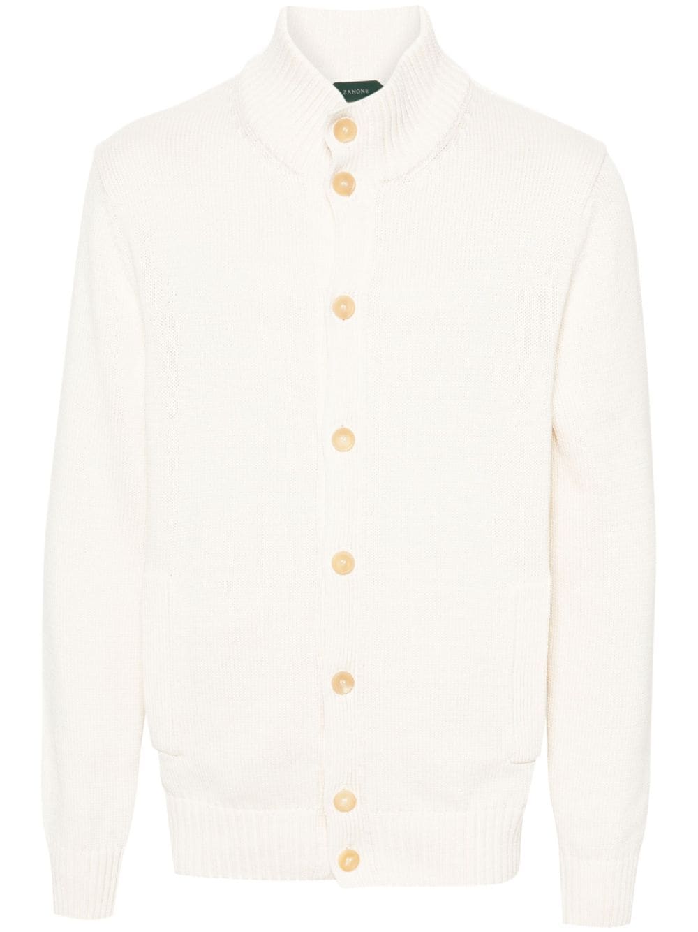 Zanone High-neck Cotton Cardigan In Neutrals