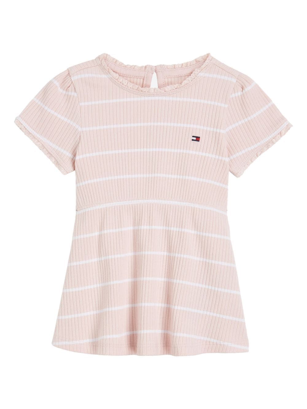Shop Tommy Hilfiger Junior Logo-embroidered Striped Cotton-blend Dress Set In Pink