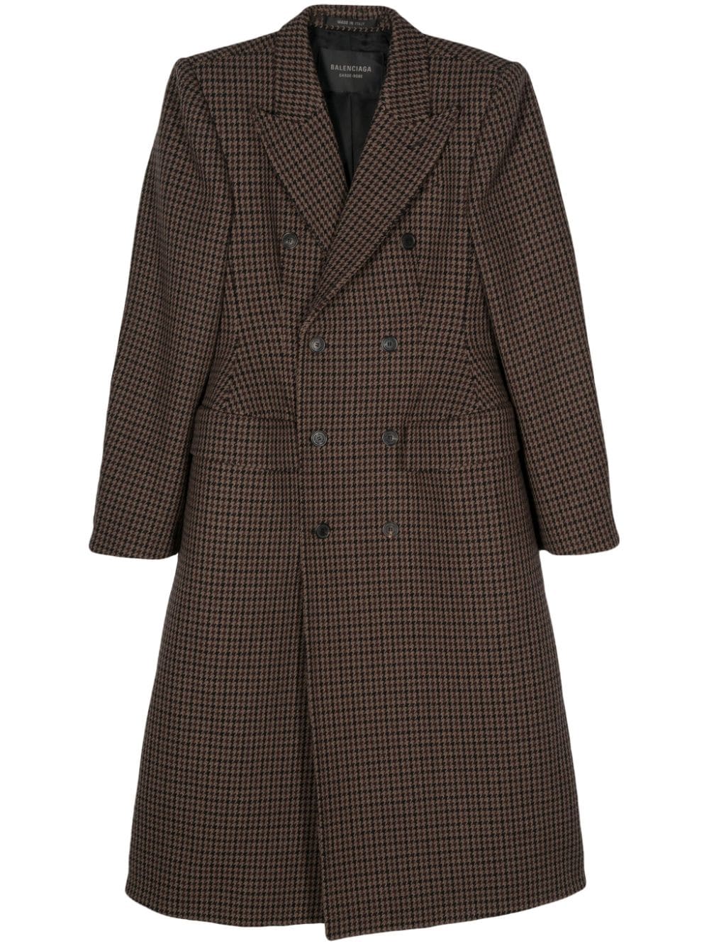 Shop Balenciaga Houndstooth Wool Double-breasted Coat In Braun