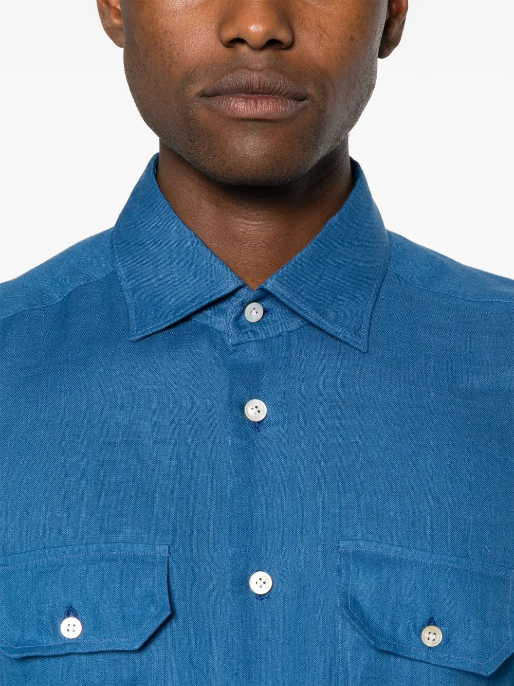 Kiton Linnen overhemd Blauw