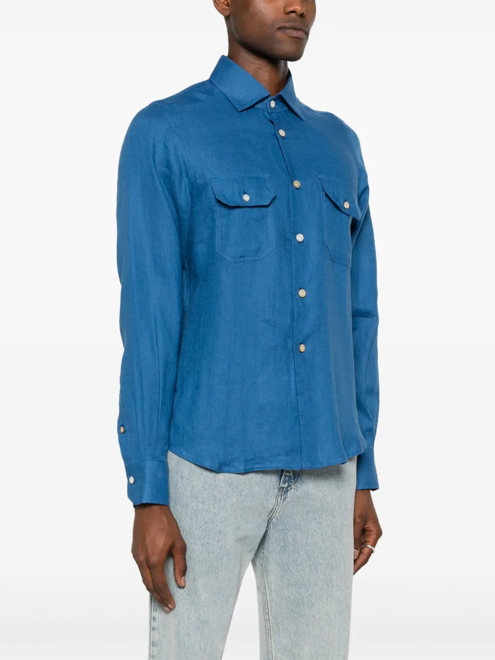 Kiton Linnen overhemd Blauw