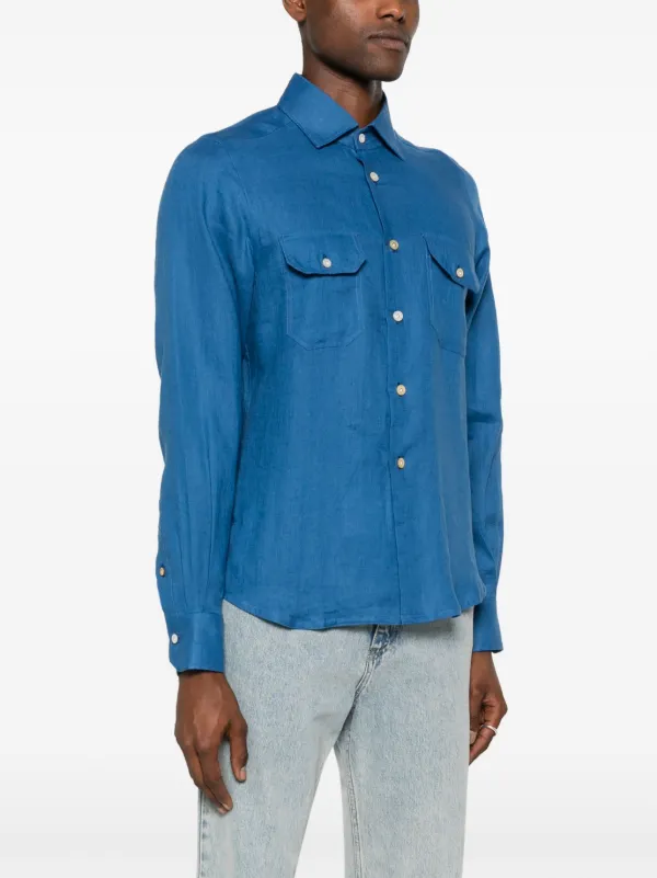 Kiton classic-collar Linen Shirt | Blue | FARFETCH