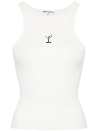 Reformation Nova Embroidered Tank Top | White | FARFETCH GE