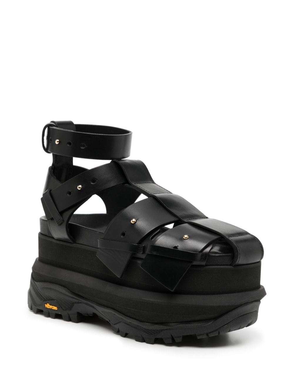 Shop Sacai Platform Leather Sandals In Schwarz